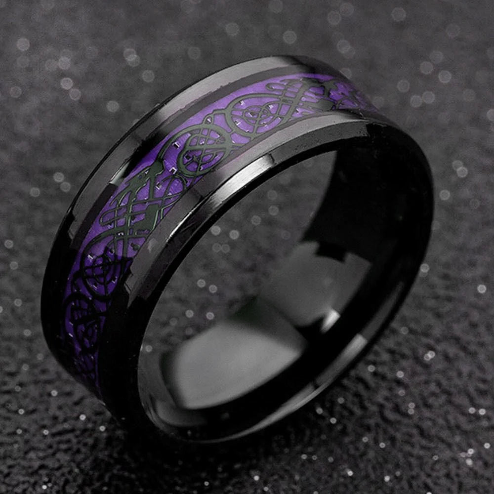 2023 Fashion Men Stainless Steel Dragon Ring Inlay Purple Black Carbon