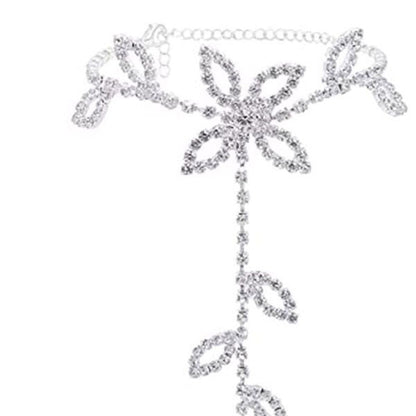 1PC Beach Wedding Jewelry Anklet with Rhinestone Toe Ring Leaf Bridal