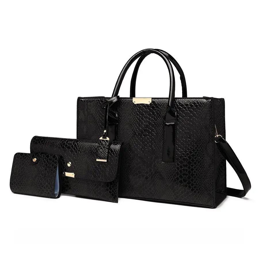 New Fashion Women Handbag Ladies Shoulder Bag Retro PU High Capacity Three-piece Bag Set Handbag