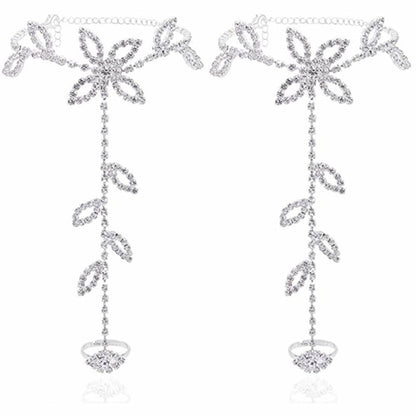 1PC Beach Wedding Jewelry Anklet with Rhinestone Toe Ring Leaf Bridal