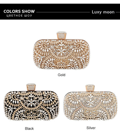 Diamond Evening Clutch Bag For Women Wedding Golden Clutch Purse Chain