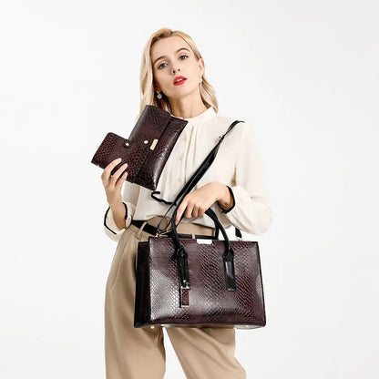 New Fashion Women Handbag Ladies Shoulder Bag Retro PU High Capacity Three-piece Bag Set Handbag