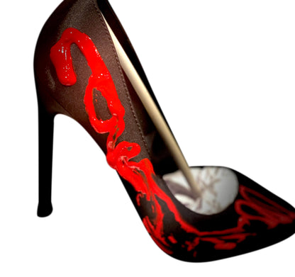 Satin Black Red Painter Heels