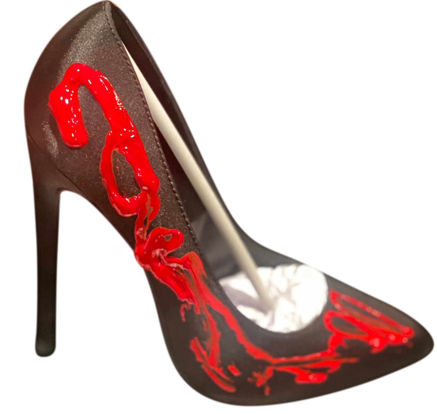 Satin Black Red Painter Heels