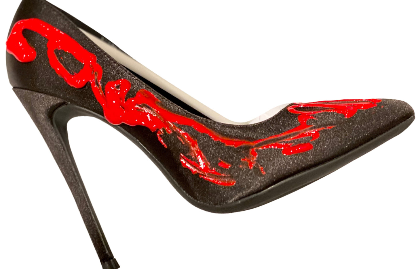 Satin Black Red Painter Heels