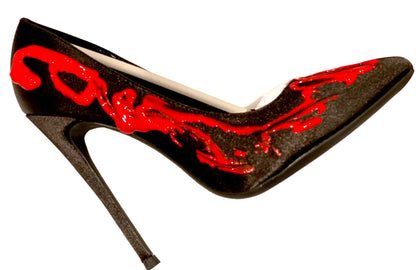 Satin Black Red Painter Heels