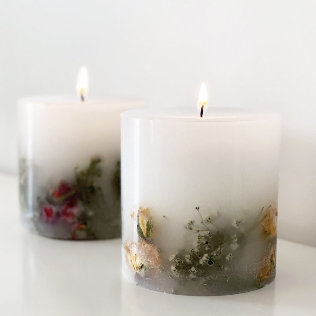 Botanical Scented Pillar Candle - Rose or Lavender