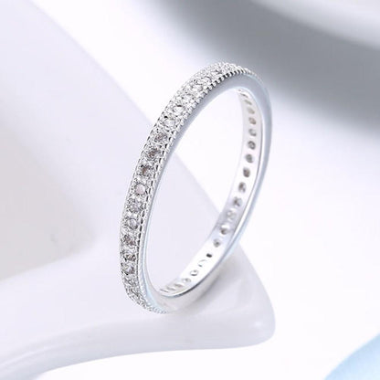 Classic  Crystal Wedding Band Ring Set in 18K White Gold Plated