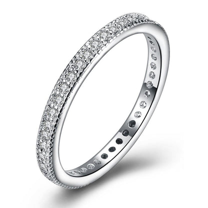 Classic  Crystal Wedding Band Ring Set in 18K White Gold Plated