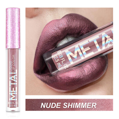 Nude Glitter Shimmer Lipstick Waterproof Long