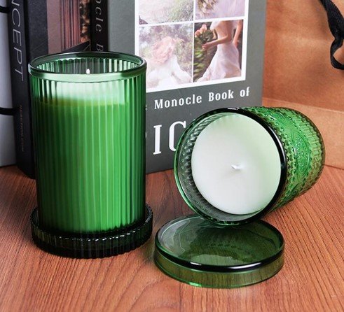 Green pattern glass jar scented candles