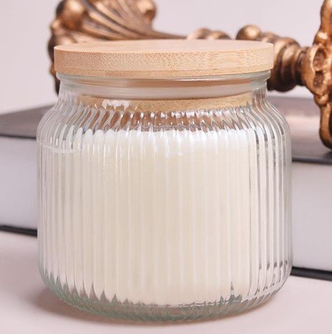 Vertical pattern glass jar with wooden lids scented candles