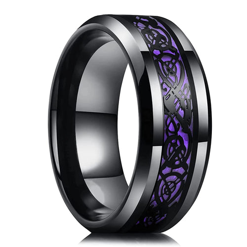 2023 Fashion Men Stainless Steel Dragon Ring Inlay Purple Black Carbon