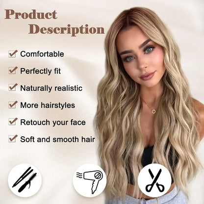 Synthetic Long Lace Ombre Blonde Wavy Wig for Women 26 Inch Middle