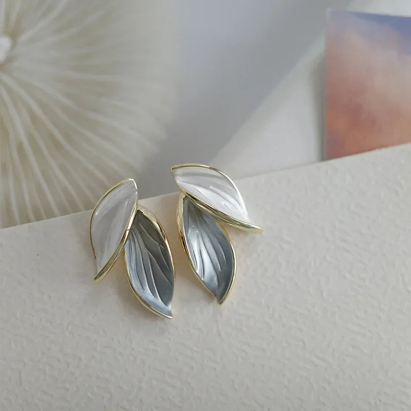 LATS New Korean Arrival Metal Trendy Fresh Lovely Sweet Grey Leaf Stud