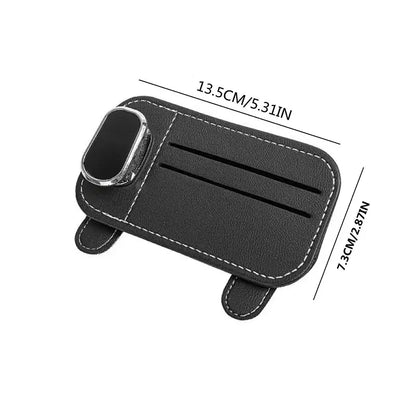 Color Name: GRAY - Multi-function Sunglasses Holder, Leather Glasses Holders for Car Sun Visor, Eyeglasses Hanger and Ticket Card Clip