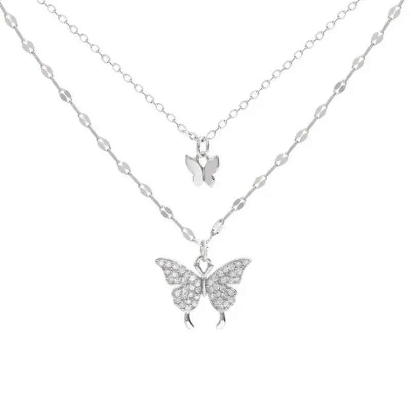 1 Women's Lats Sparkling Double Layer Butterfly Necklace Exquisite