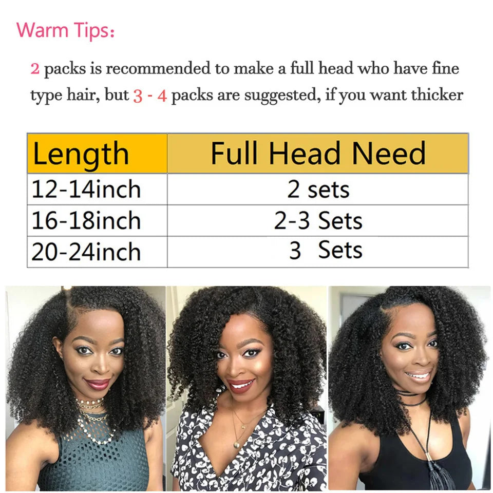 Maxine 3C 4AHair Kinky Curly Clip In Hair Extensions Human Hair Full