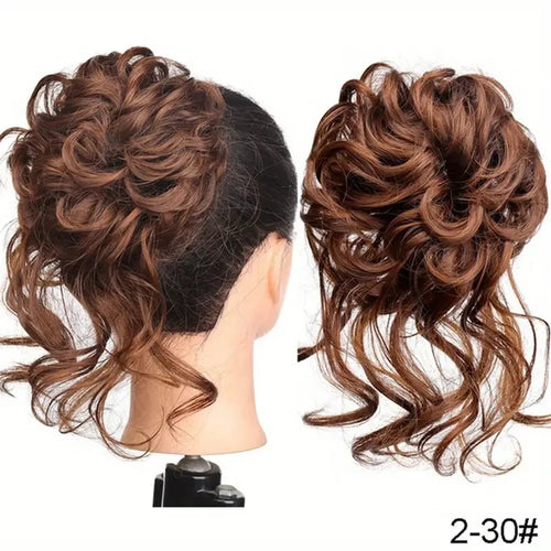 Clearance_Synthetic Curly Wavy Messy Bun Hair Piece for Women's Wig