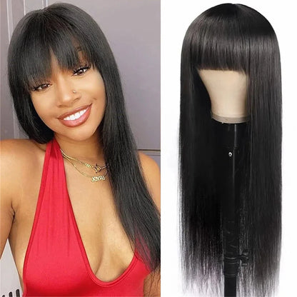 Silky Wig Human Hair Full Machine Made Straight 100% Human Hair Wigs