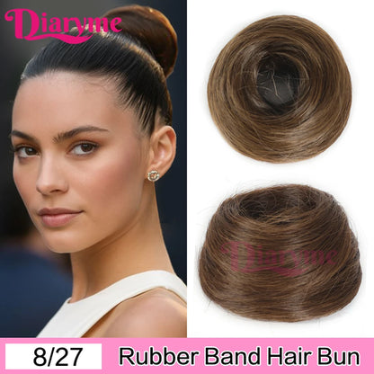 Elastic Rubber Band Fake Hair Bun Synthetic Straight Chignon Clip In