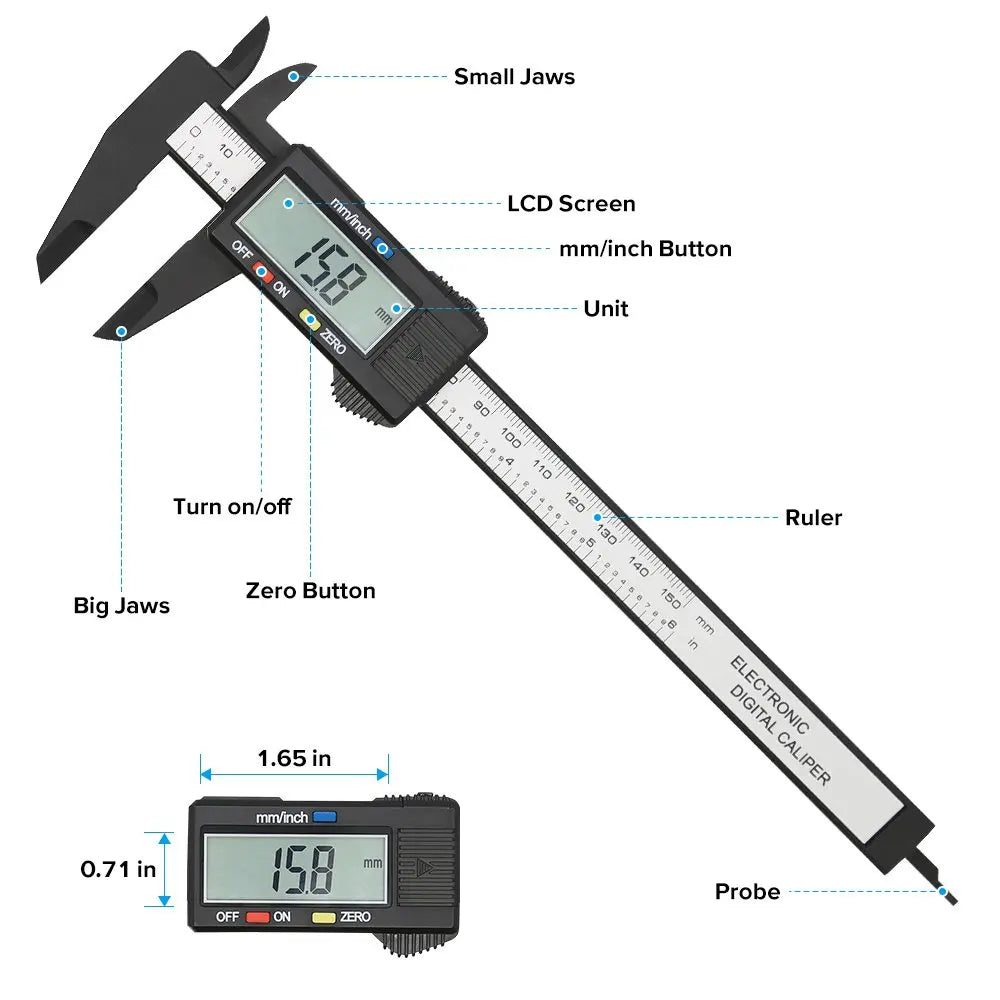 150mm 100mm Electronic Digital Caliper Carbon Fiber Dial Vernier