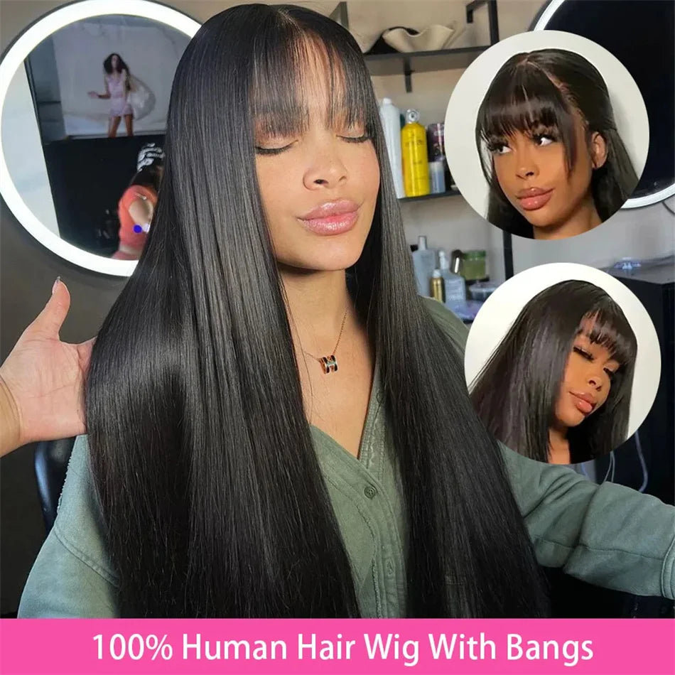 Silky Wig Human Hair Full Machine Made Straight 100% Human Hair Wigs