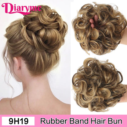 Elastic Rubber Band Fake Hair Bun Synthetic Straight Chignon Clip In