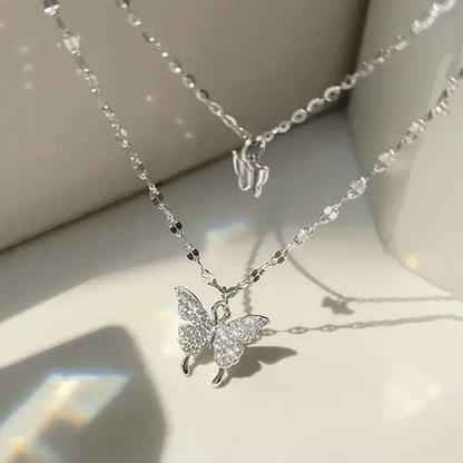 1 Women's Lats Sparkling Double Layer Butterfly Necklace Exquisite