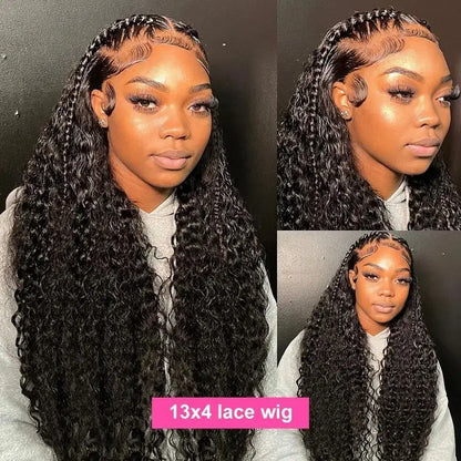 Color: #1B, Ships From: CHINA, Stretched Length: 32inches, Density: 150% - 13x4 13x6 Deep Wave HD Lace Front Wigs for Women Pre Plucked Brazilian 4x4 Lace Closure Human Hair Wig Curly Lace Frontal Wigs