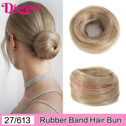 Elastic Rubber Band Fake Hair Bun Synthetic Straight Chignon Clip In