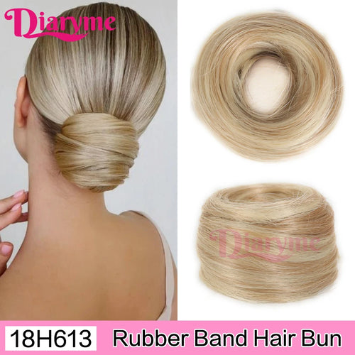 Elastic Rubber Band Fake Hair Bun Synthetic Straight Chignon Clip In