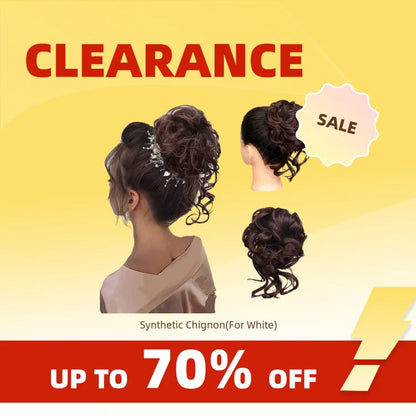 Clearance_Synthetic Curly Wavy Messy Bun Hair Piece for Women's Wig