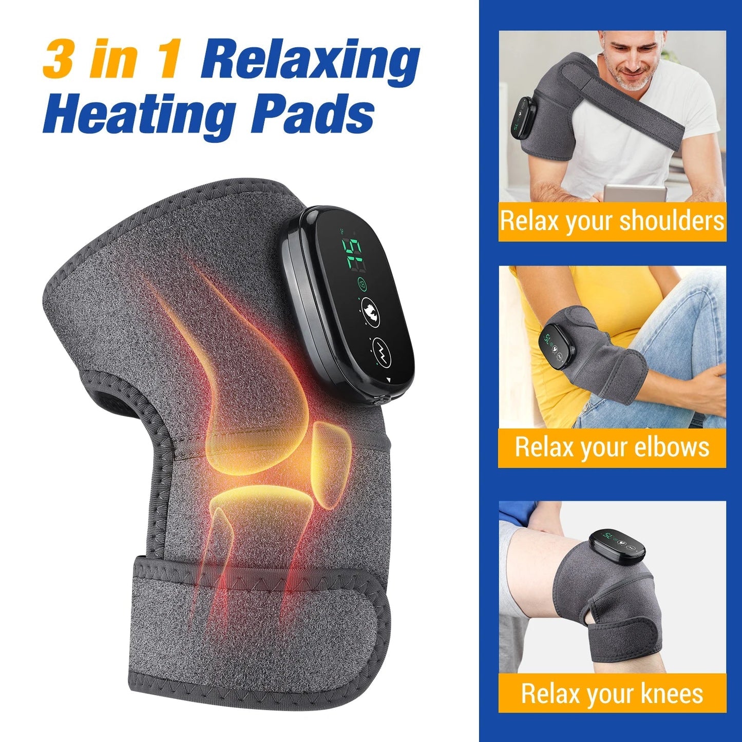 Electric Heating Knee Shoulder Massager Pad Brace LED Vibrators