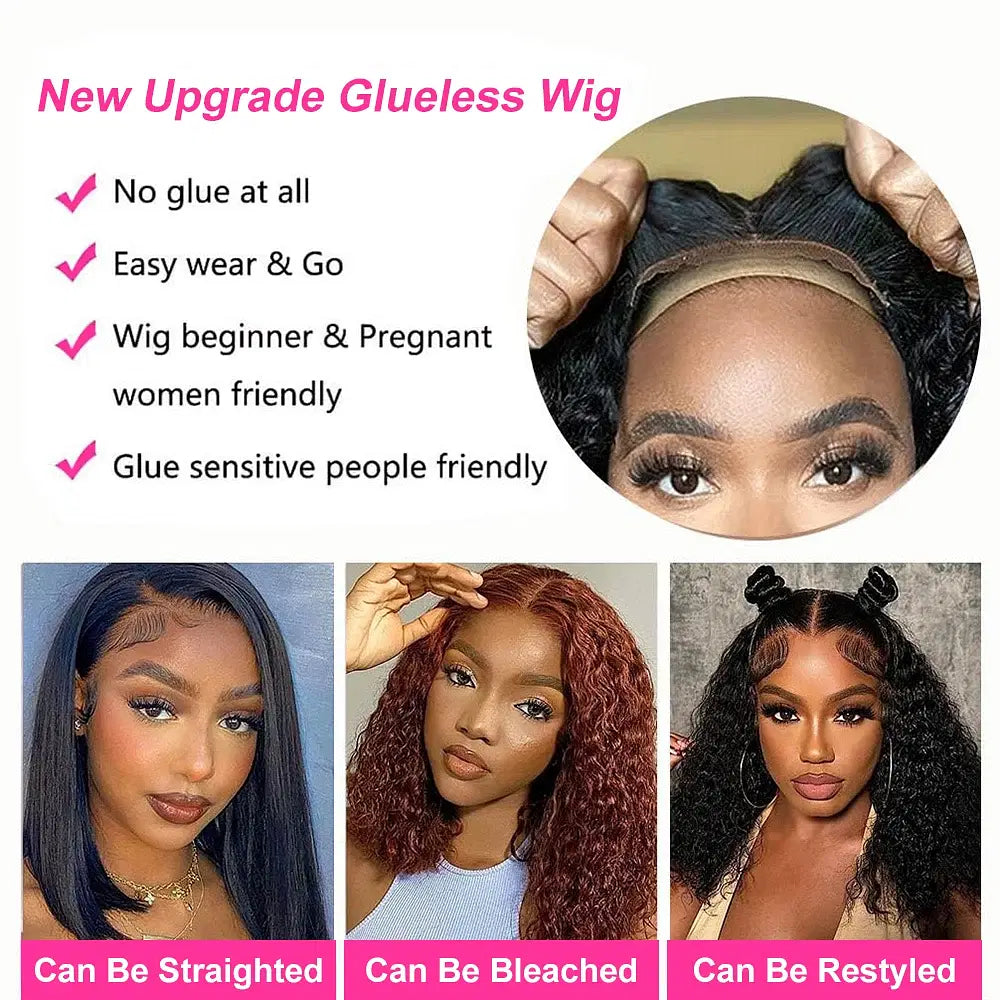 Hair Color: #1B, Ships From: United States, Stretched Length: 10inches, Density: 150% - Water Wave Bob Wig Glueless Preplucked Human Wigs Ready To Go 13x4 Frontal Brazilian Wigs HD Transparent Lace Wig Deep Curls