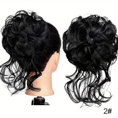 Clearance_Synthetic Curly Wavy Messy Bun Hair Piece for Women's Wig