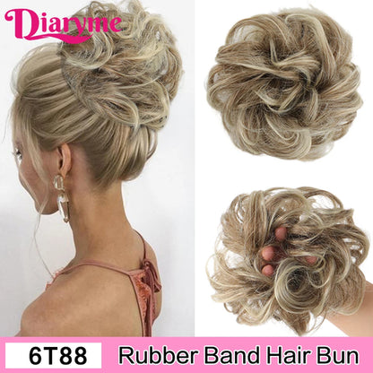 Elastic Rubber Band Fake Hair Bun Synthetic Straight Chignon Clip In