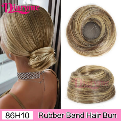 Elastic Rubber Band Fake Hair Bun Synthetic Straight Chignon Clip In