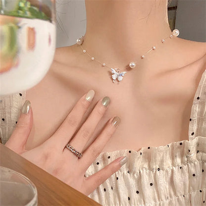 New Shiny Butterfly Necklace Ladies Exquisite Double Layer Clavicle