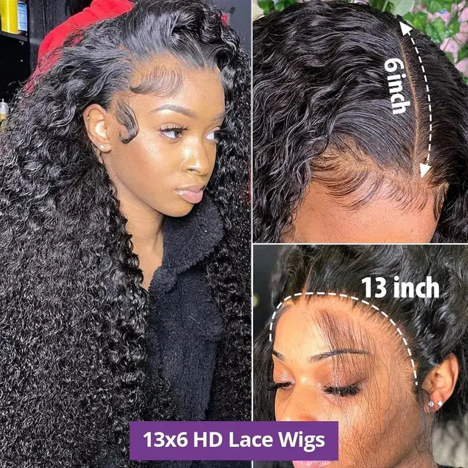 Color: #1B, Ships From: CHINA, Stretched Length: 32inches, Density: 150% - 13x4 13x6 Deep Wave HD Lace Front Wigs for Women Pre Plucked Brazilian 4x4 Lace Closure Human Hair Wig Curly Lace Frontal Wigs