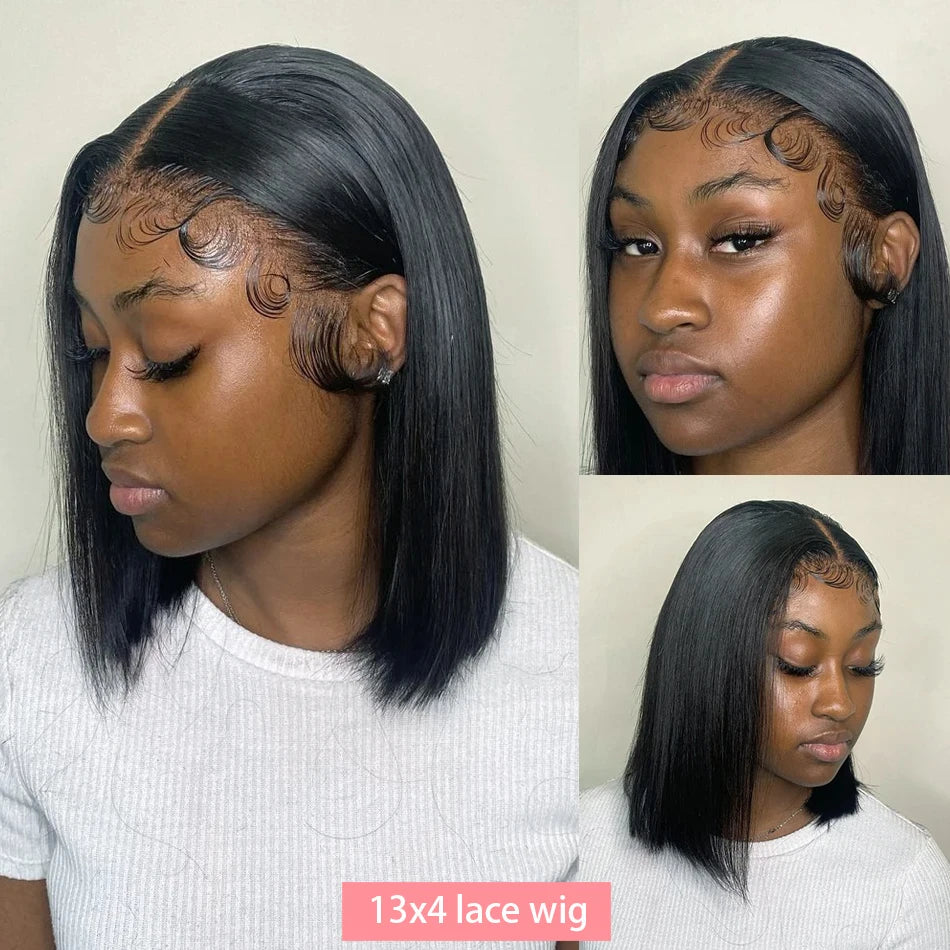 13x4 Straight Lace Frontal Bob Wig Pre Plucked 4x4 Human Hair Wigs