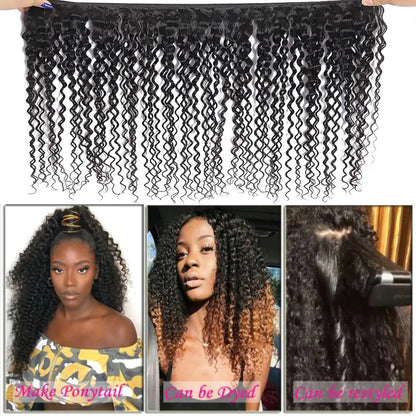 Mongolian Afro Kinky Curly Bundles 1/3/4PCS Human Hair Extensions 100%