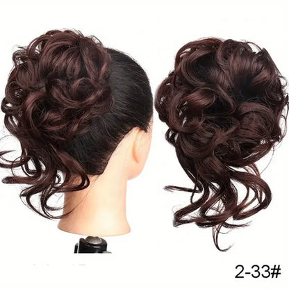 Clearance_Synthetic Curly Wavy Messy Bun Hair Piece for Women's Wig