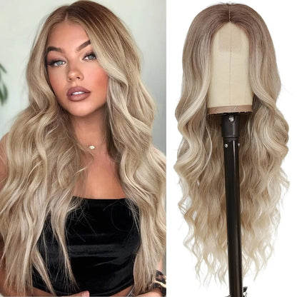 Synthetic Long Lace Ombre Blonde Wavy Wig for Women 26 Inch Middle