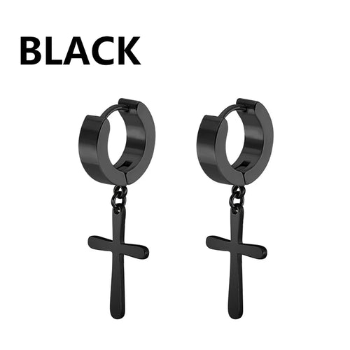 2pc Stainless Steel Men Cross Stars Punk Dangle Earrings Gothic Woman