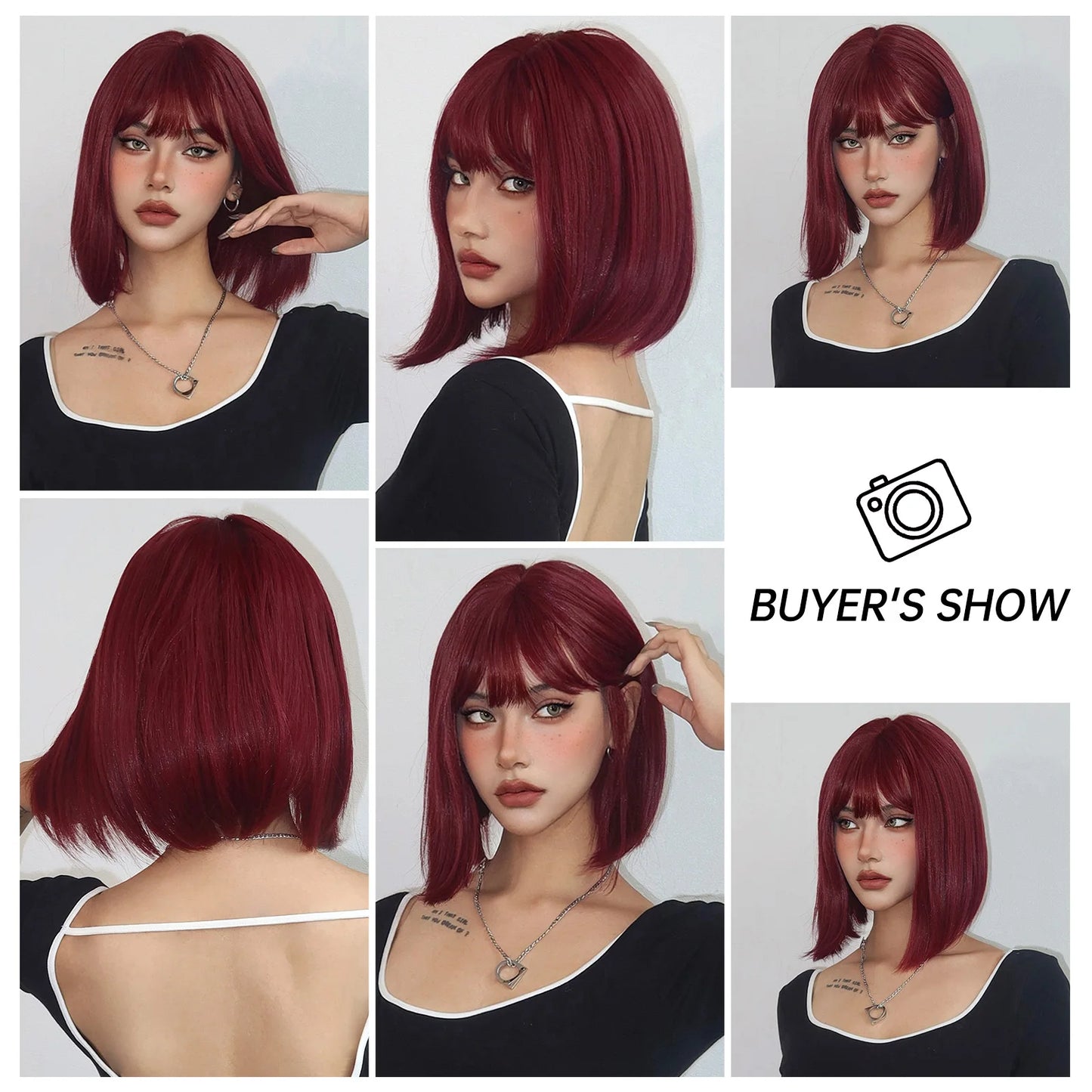 Wine Red Bob Wigs Short Straight Synthetic Wig for Women Burgundy