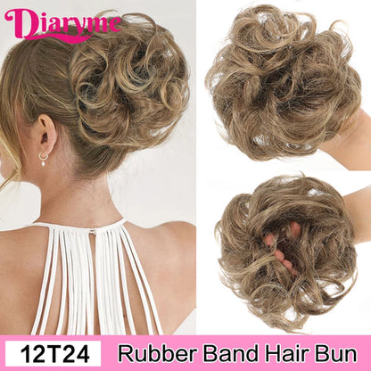 Elastic Rubber Band Fake Hair Bun Synthetic Straight Chignon Clip In