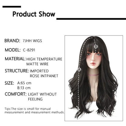 7JHH WIGS Popular Brown Ash Long Deep Wave Hair Lolita Wigs With Bangs