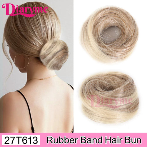 Elastic Rubber Band Fake Hair Bun Synthetic Straight Chignon Clip In