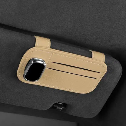 Color Name: GRAY - Multi-function Sunglasses Holder, Leather Glasses Holders for Car Sun Visor, Eyeglasses Hanger and Ticket Card Clip